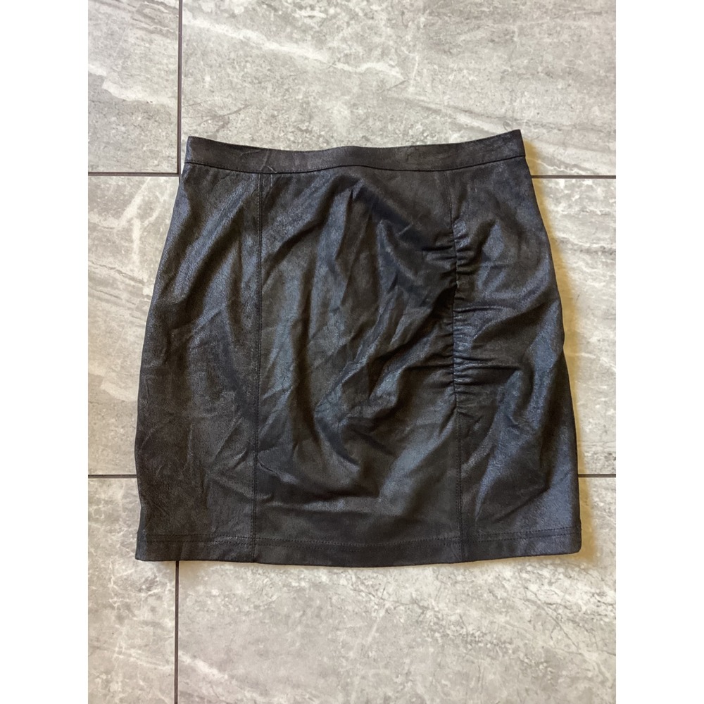 Free People Black Metallic Faux Suede Ruched Mini Skirt XS Ruched Side Edgy